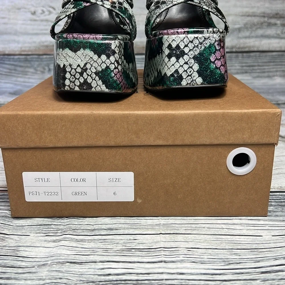 OMINE Women’s Platform 6.5” Heels – Purple/Silver/Green/Black – Size 6
